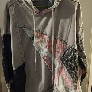 Gimmicks by BKE Patchwork Hoodie - Gray and Pink